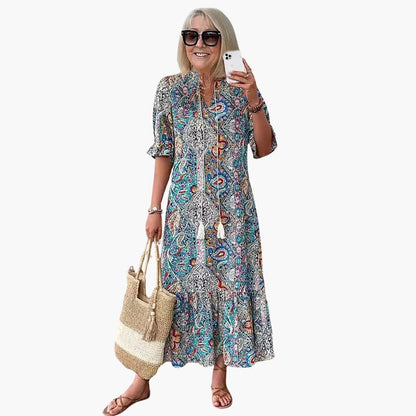 LP | Abito midi boho da donna con mezze maniche e stampa paisley