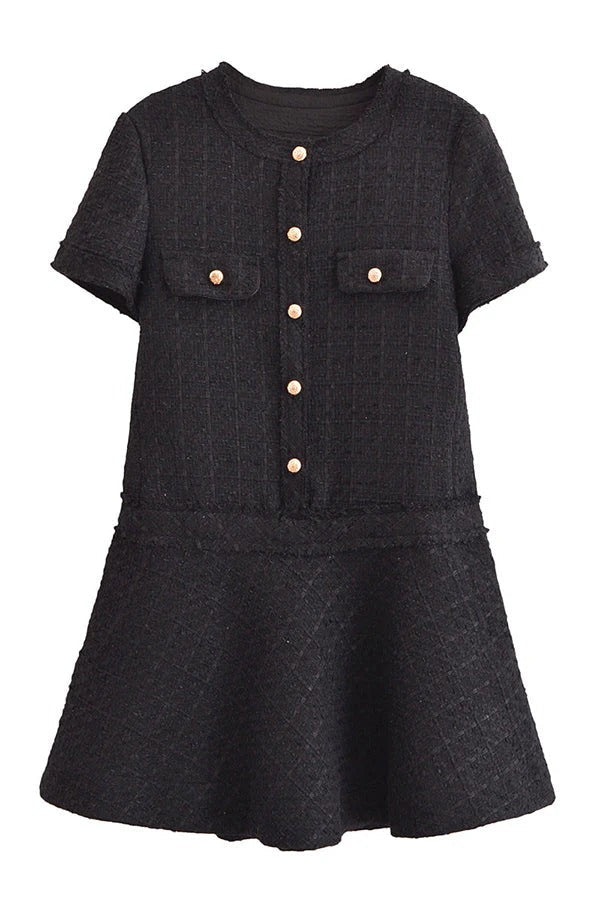 LP | 1960 London Girl tweed testurizzato con bottoni dorati manica corta e taschino mini abito