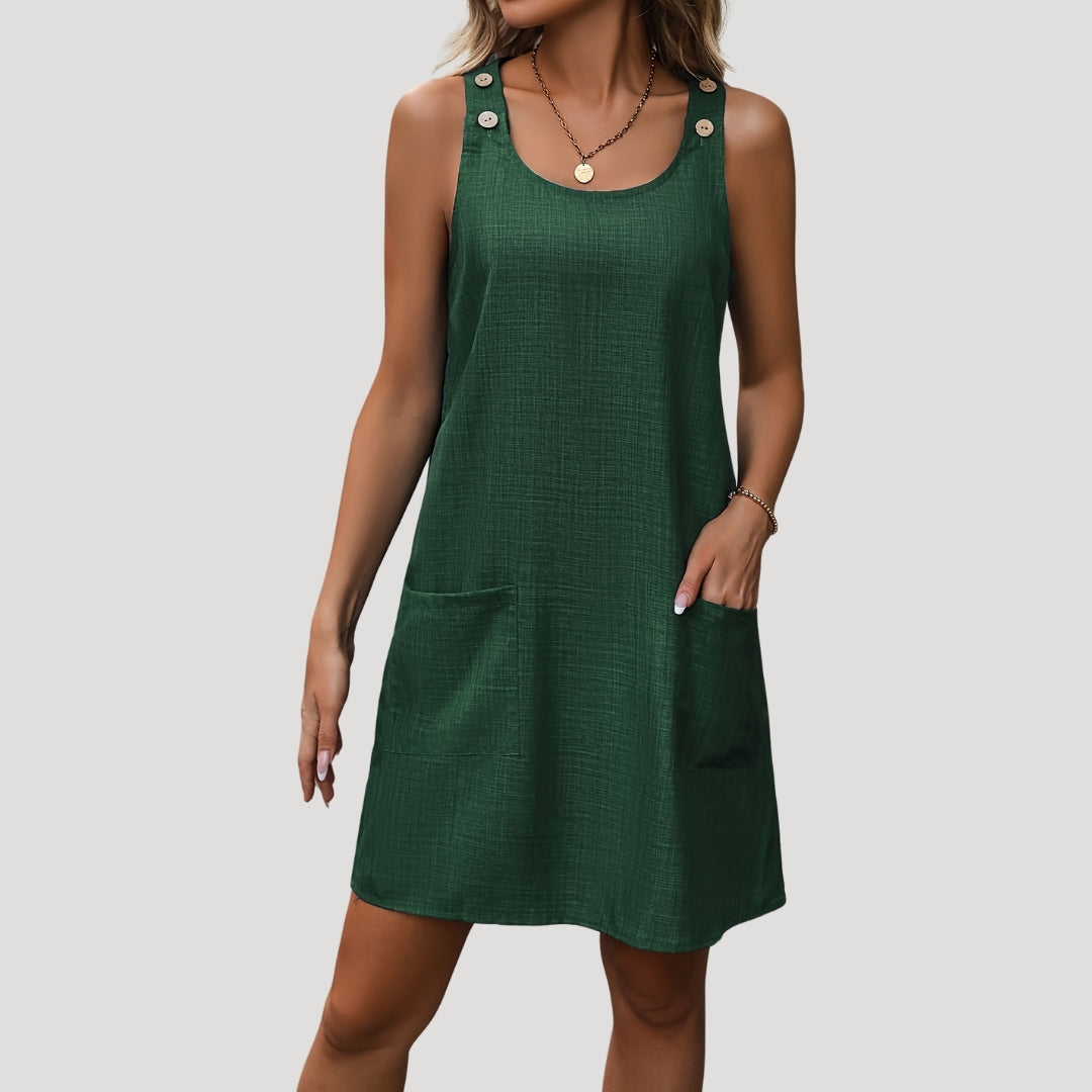 LP | Mini abito casual senza maniche da donna con bottoni e spalline