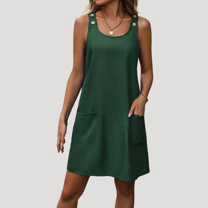 LP | Mini abito casual senza maniche da donna con bottoni e spalline