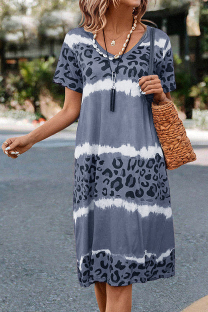 LP | Vestito midi casual con stampa leopardo sfumata