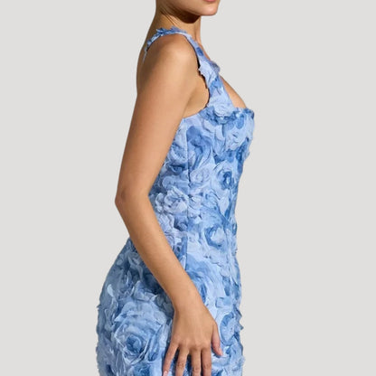 LP | Mini abito floreale donna collo quadrato schiena a corsetto