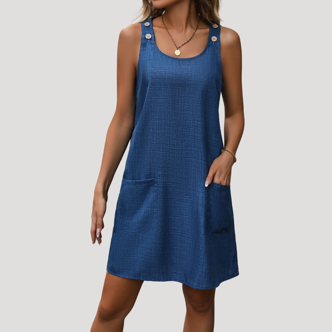 LP | Mini abito casual senza maniche da donna con bottoni e spalline
