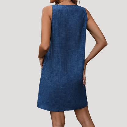 LP | Mini abito casual senza maniche da donna con bottoni e spalline
