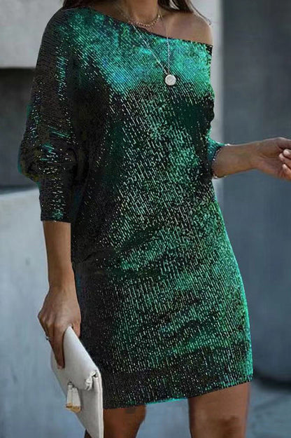 LP | Paillettes solide off-shoulder Mini abito allentato