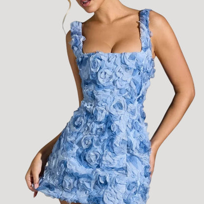 LP | Mini abito floreale donna collo quadrato schiena a corsetto
