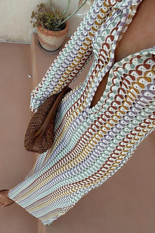 LP | Maglia da spiaggia Bondi con stampa a onde colorate, maxi abito da vacanza a maniche lunghe