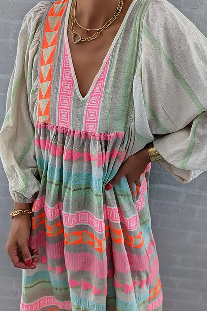LP | Whisked Away - Vestito midi stampato a colori a blocchi geometrici