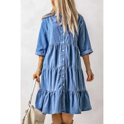 LP | Mini abito in chambray con volant e abbottonatura in denim
