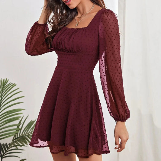 LP | 2024 Temperamento invernale Elegante moda casual con maniche lunghe e abito midi a vita alta