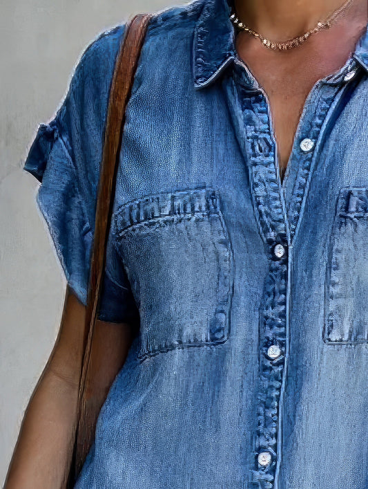 LP | Abito camicia in denim a maniche corte con bottoni
