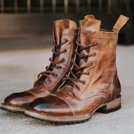 LP | Stivali classici robusti in pelle vintage con lacci