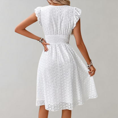 LP | abito midi elegante da donna con maniche arricciate
