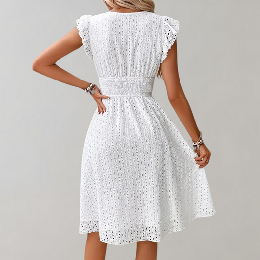 LP | abito midi elegante da donna con maniche arricciate