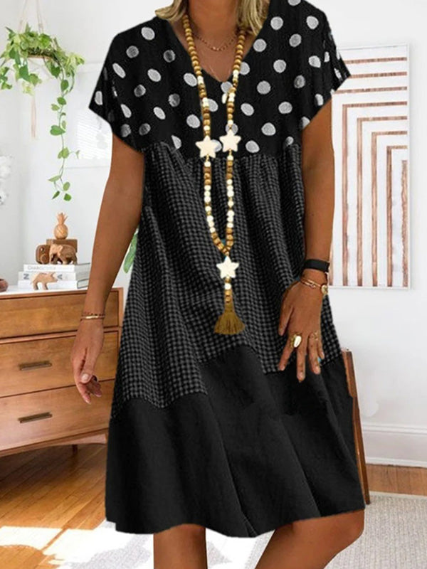 LP | Abito midi patchwork con stampa a scacchi