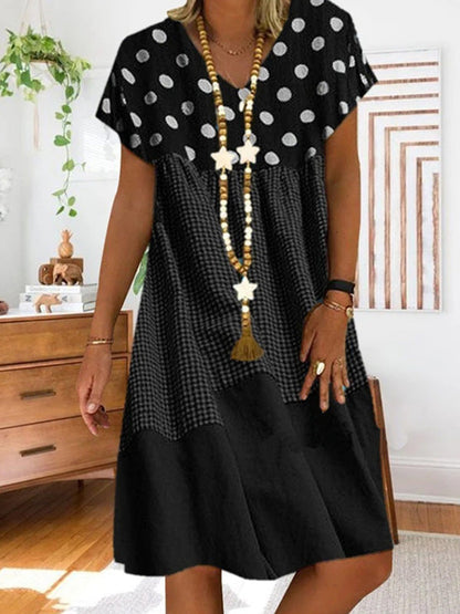 LP | Abito midi patchwork con stampa a scacchi