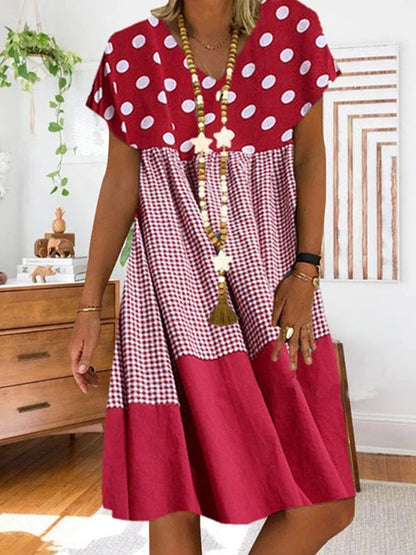 LP | Abito midi patchwork con stampa a scacchi