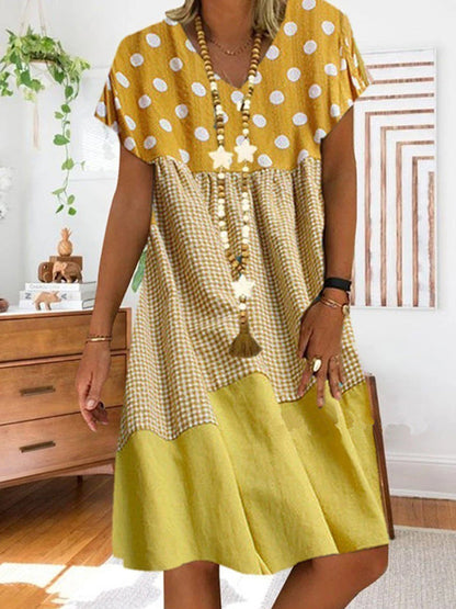 LP | Abito midi patchwork con stampa a scacchi