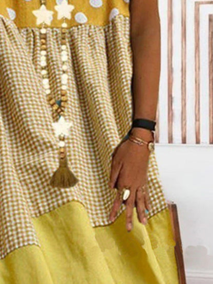 LP | Abito midi patchwork con stampa a scacchi