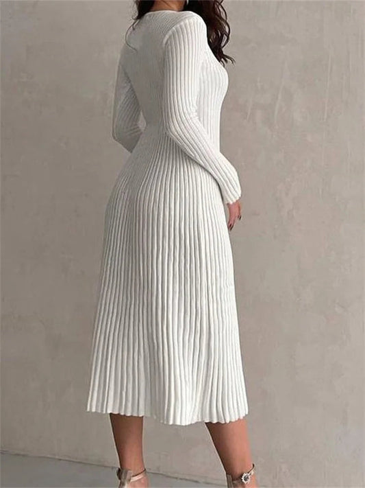 LP | abito midi autunnale a maniche lunghe a costine, slim fit e tinta unita