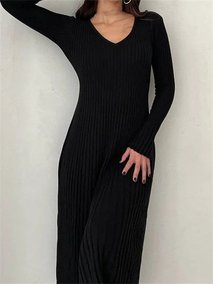 LP | abito midi autunnale a maniche lunghe a costine, slim fit e tinta unita