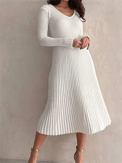 LP | abito midi autunnale a maniche lunghe a costine, slim fit e tinta unita
