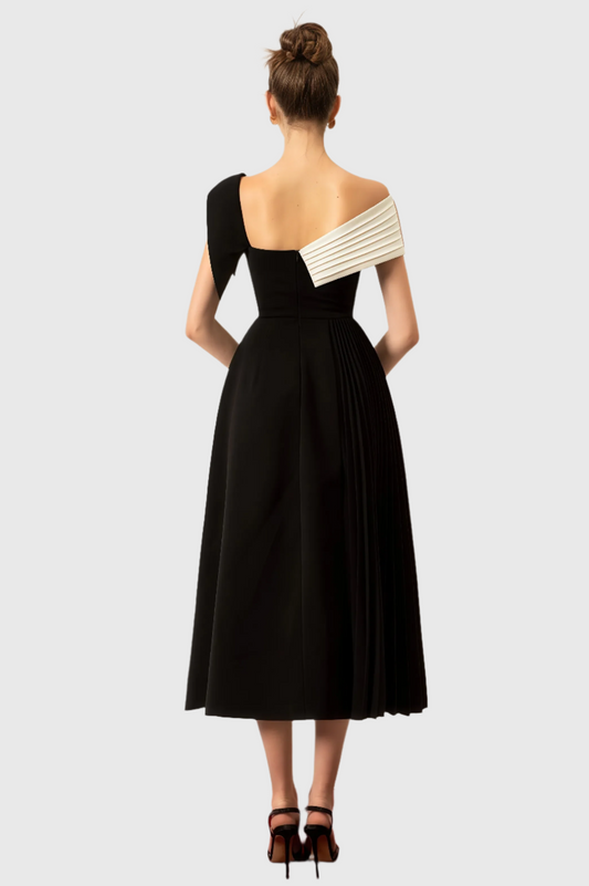 LP | Abito midi asimmetrico nero con inserto bianco