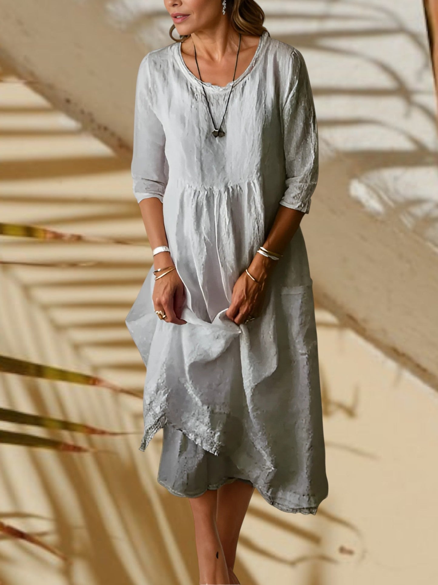 LP | Abito midi da donna con maniche a 3/4 e scollo rotondo