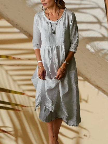 LP | Abito midi da donna con maniche a 3/4 e scollo rotondo