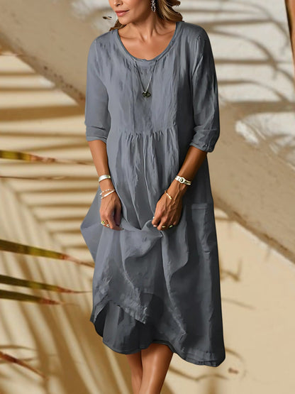 LP | Abito midi da donna con maniche a 3/4 e scollo rotondo
