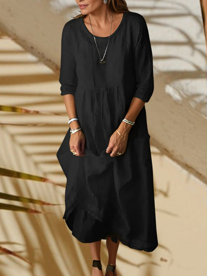 LP | Abito midi da donna con maniche a 3/4 e scollo rotondo