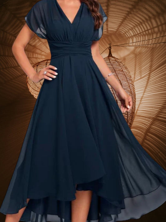 LP | Abito midi da donna con scollo a V, maniche corte e gonna aderente