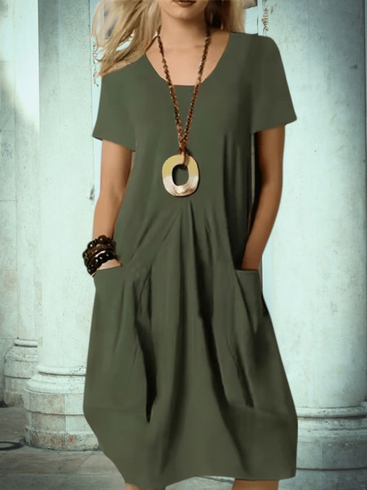 LP | Abito midi estivo da donna con scollo rotondo e tasche