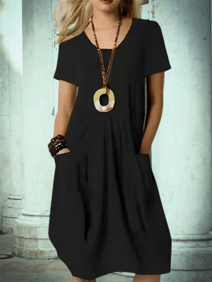 LP | Abito midi estivo da donna con scollo rotondo e tasche