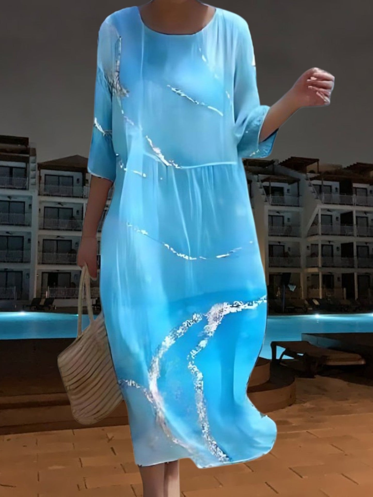 LP | Elegante abito midi in materiale leggero e fluido, maniche a 3/4 con stampa floreale
