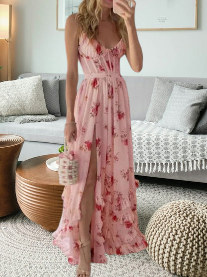 LP | Elegante abito midi in pizzo festivo con dettagli floreali e senza maniche per donna