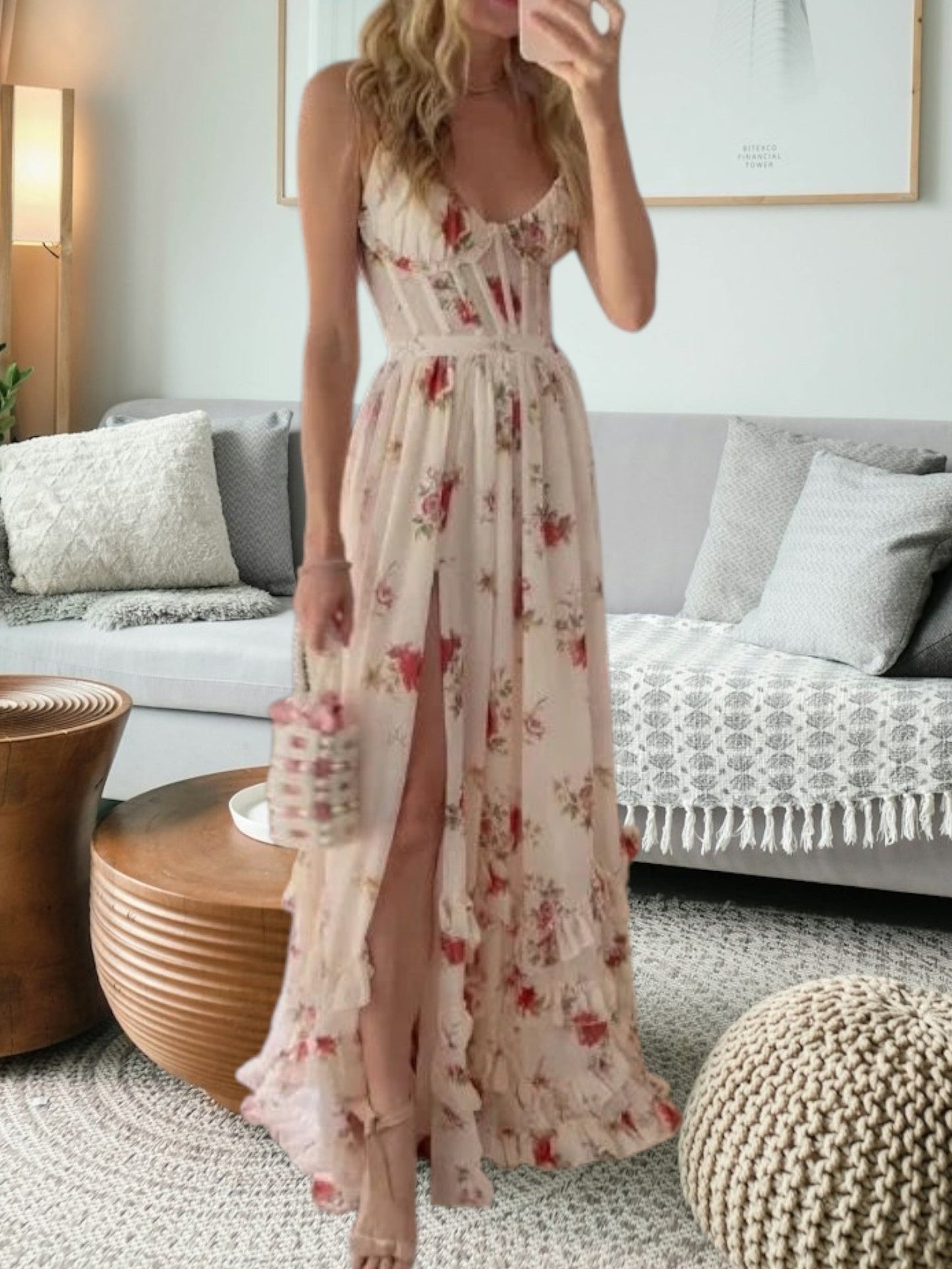 LP | Elegante abito midi in pizzo festivo con dettagli floreali e senza maniche per donna