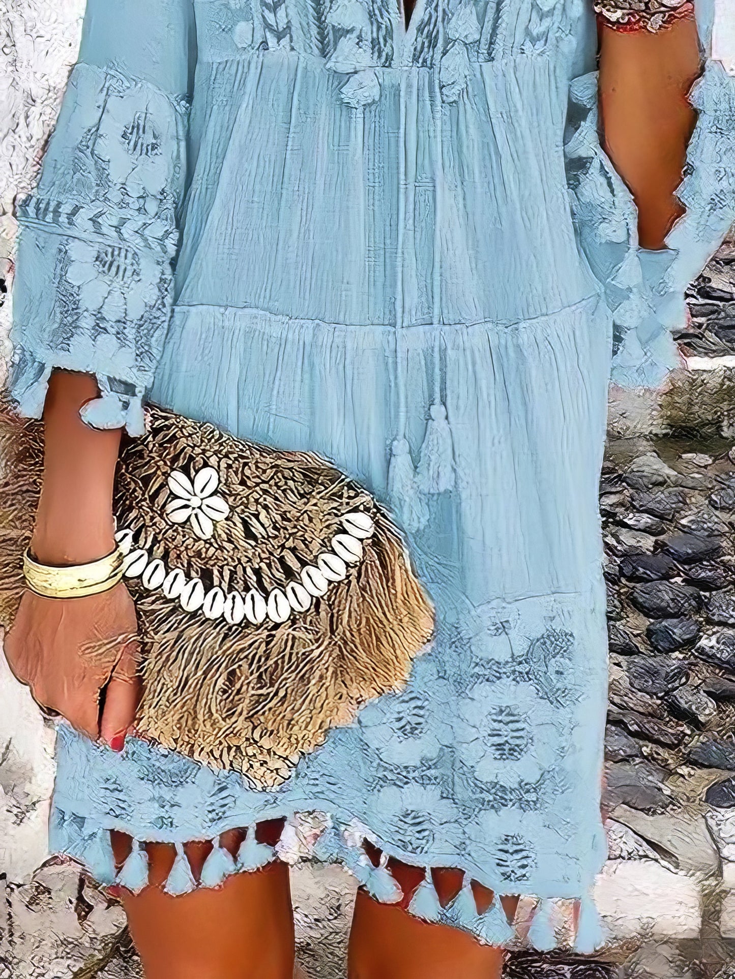 LP | Moda Mini abito con scollo a V e frange in pizzo
