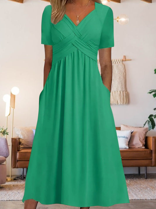 LP | Abito midi da donna con scollo a V e maniche corte