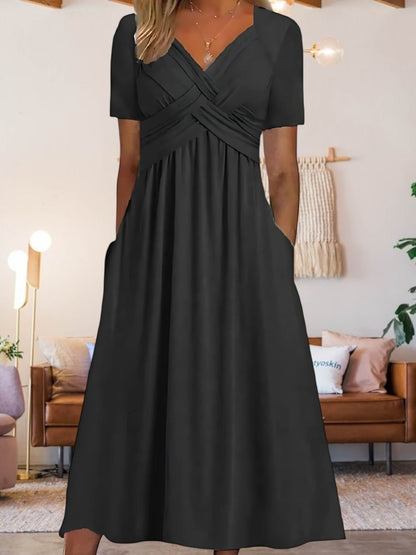 LP | Abito midi da donna con scollo a V e maniche corte