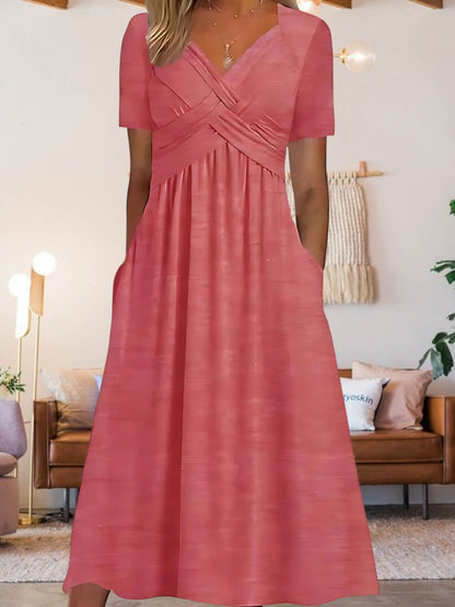 LP | Abito midi da donna con scollo a V e maniche corte