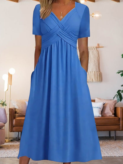 LP | Abito midi da donna con scollo a V e maniche corte