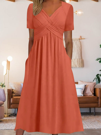 LP | Abito midi da donna con scollo a V e maniche corte