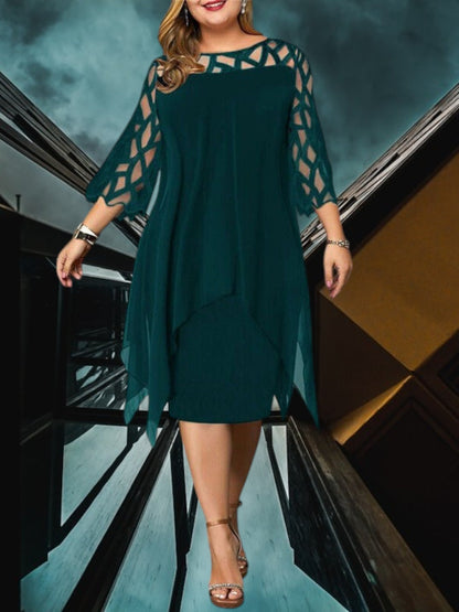 LP | Elegante abito midi plus size in materiale di alta qualità per le donne, facile da curare e versatile