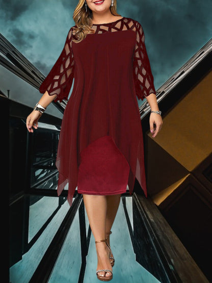 LP | Elegante abito midi plus size in materiale di alta qualità per le donne, facile da curare e versatile