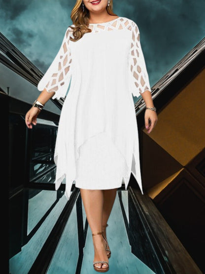 LP | Elegante abito midi plus size in materiale di alta qualità per le donne, facile da curare e versatile