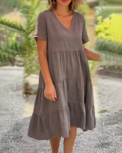 LP | Abito in cotone e lino con scollo a V