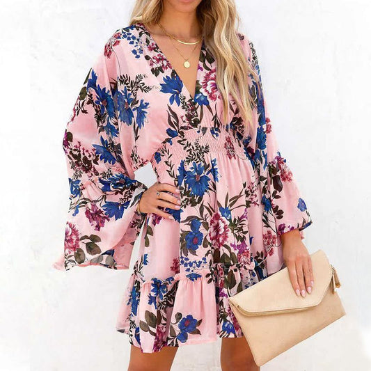 LP | Mini abito a-line con scollo a V e motivo floreale AH445