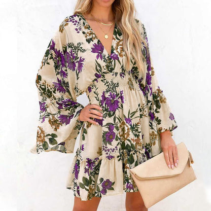 LP | Mini abito a-line con scollo a V e motivo floreale AH445