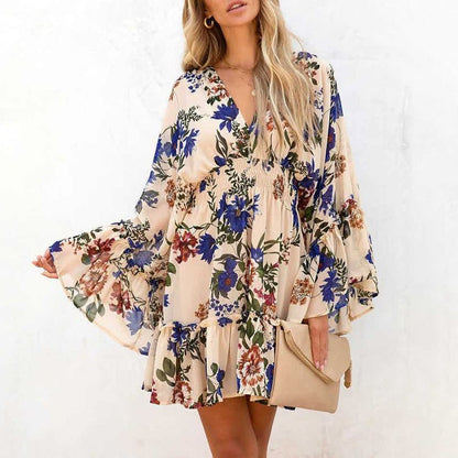 LP | Mini abito a-line con scollo a V e motivo floreale AH445